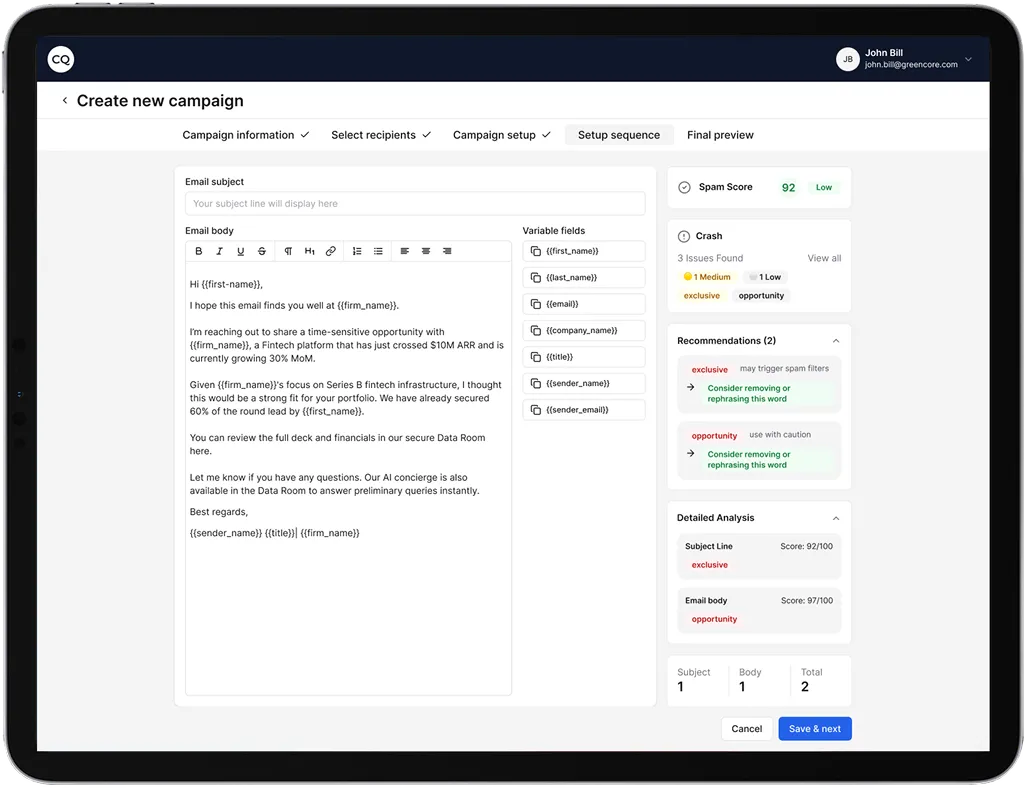 CQ cold email spam checker